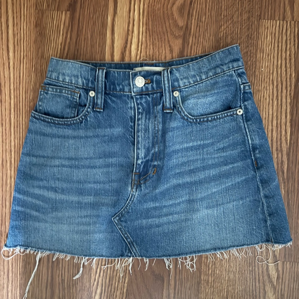Madewell Blue Denim A-Line Skirt raw hem